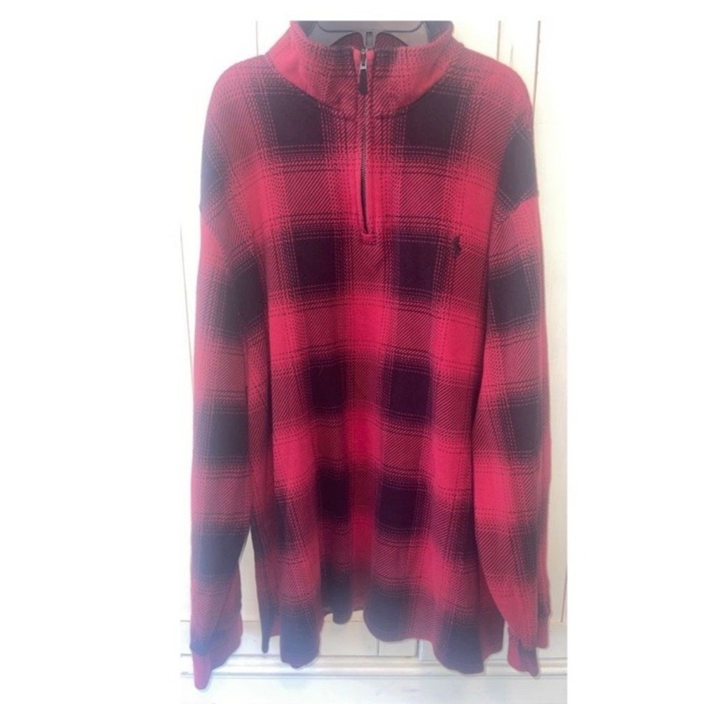 Polo Ralph Lauren Sweater Mens XL Buffalo Plaid Flannel 1/4 Zip Golf